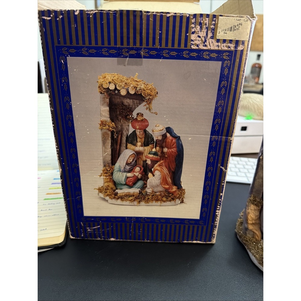 Painted Porcelain Nativity Scene Figurine Set!